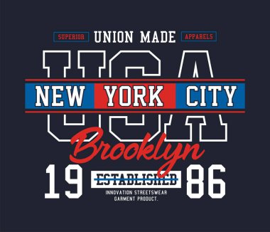 New York City, ABD şık t-shirt tasarımı. Tee gömlek baskı, Vektör illüstrasyon.