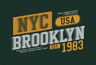 Nyc, Brooklyn, şık t-shirt ve giyim, Abd spor, modern tasarım, vektör illüstrasyon