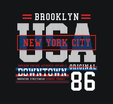 New York City, Brooklyn, t-shirt ve giyim, Abd, şehir merkezi, modern tasarım, vektör illüstrasyon