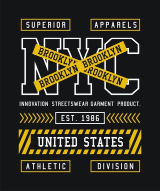 Nyc, Brooklyn, t-shirt ve giyim, modern tasarım, vektör illüstrasyon