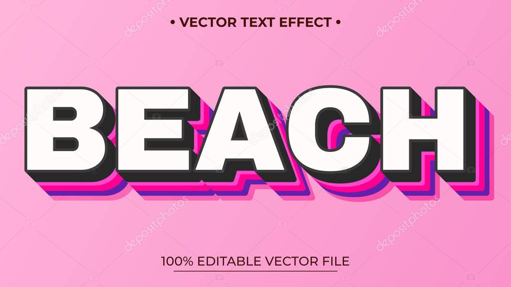 Bold Beach Text Effect with Pink Background and Editable Vector