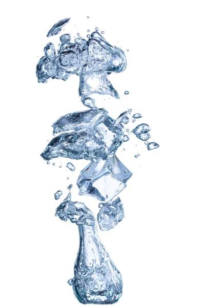 Aufsteigenden Malerischen Unterwasserblasen Mit Eiswürfel Isoliert Auf Weißem Hintergrund — Stockfoto
