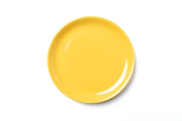 Pastel Yellow Plate Isolated White Background View Directla Clipping Pass — Stock Photo, Image