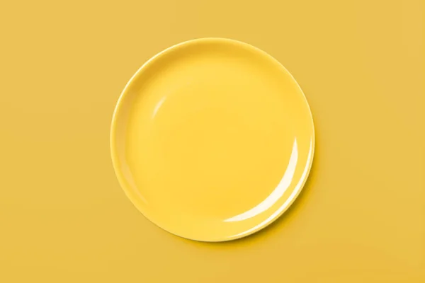 Yellow Pastel Plate Same Colored Background Pop Art Syle View — Stock Photo, Image