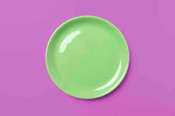 Grüner Pastell Teller Auf Komplementärem Rosa Hintergrund Pop Art Syle — Stockfoto