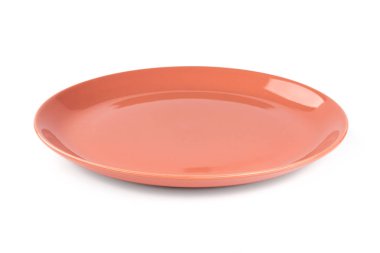 Pastel gül kırmızı renkli plaka izole beyaz arka plan, önden görünüm, dahil döküm gölge olmadan kırpma yolu.