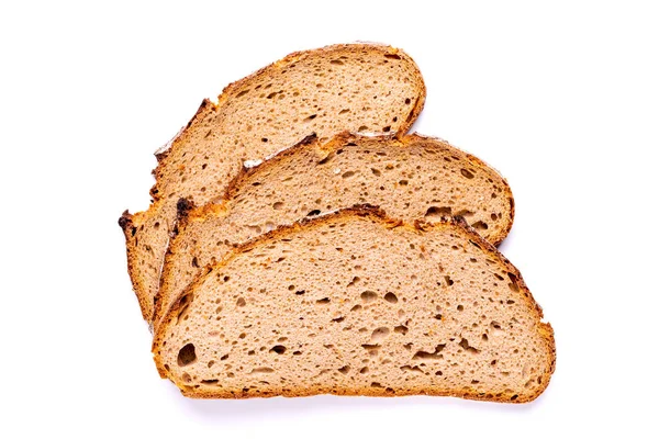 Τρεις Φέτες Ψωμί Που Απομονώνονται Λευκό Φόντο Απευθείας Θέα Από — Φωτογραφία Αρχείου