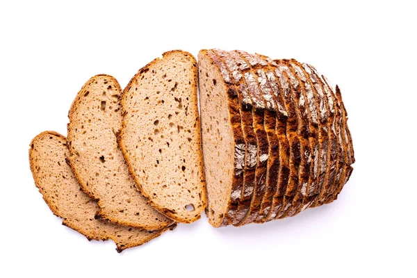Καρβέλι Και Φέτες Ψωμί Που Απομονώνονται Λευκό Φόντο Απευθείας Θέα — Φωτογραφία Αρχείου