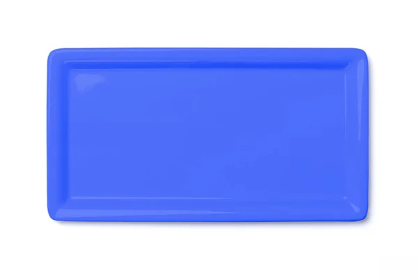 白い背景 真上からの眺め クリッピング パスを含めるに分離された空青いバイオレット追い詰められたプレート — ストック写真