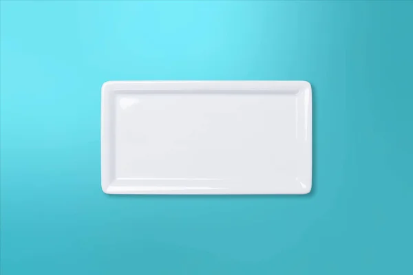 Empty white plate on blue green gradient background — Stock Photo, Image