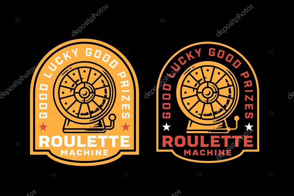 Roulette machine retro badge logo vector design set for gambling and casino. Lucky roulette wheel vintage emblem logo graphic collections. Lottery lucky wheel illustration label element designs