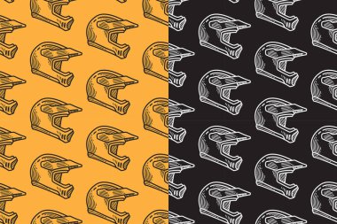 Yarış kaskı motokros, sarı siyah arka planda pürüzsüz desen. Ekstrem spor başlık çizgisi karalama tablosu. Sürücünün koruyucu miğferi mal için duvar kağıdı çizer