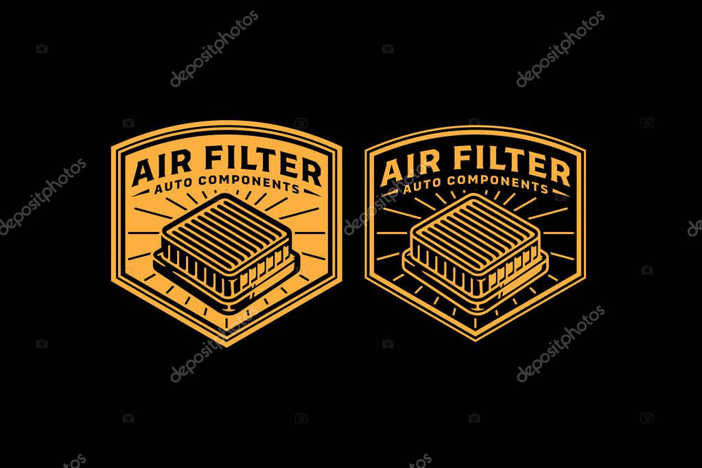 Air filter auto components logo badge bundle. Retro Car air filter emblem set for garage and workshop theme. Filter spare parts sticker patch pack. Rustic car machines sticker. Vector illustration