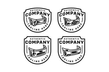 Otomotiv, yarış, garaj, atölye, araç, servis, tamirat için araba tamponu, arka, boru tipi vücut kiti illüstrasyon vektör logosu ayarlandı
