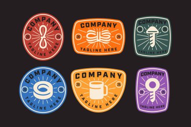 tırmanma ipleri, miğfer, tebeşir torbası, eldivenler, ayakkabılar, koltuk kemeri retro rozet logo tasarım koleksiyonu tırmanma, spor, macera, kaşif, dağcılık, tırmanıcı, kruvazör, gezgin