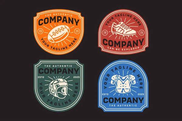 ragbi topu, krampon ayakkabıları, klasik baş gardiyan, yastıklı omuz koruyucusu, eski rozet logosu tasarım koleksiyonu rugby ya da amerikan futbolu, kulüp, lig ve mallar için ayarlandı.