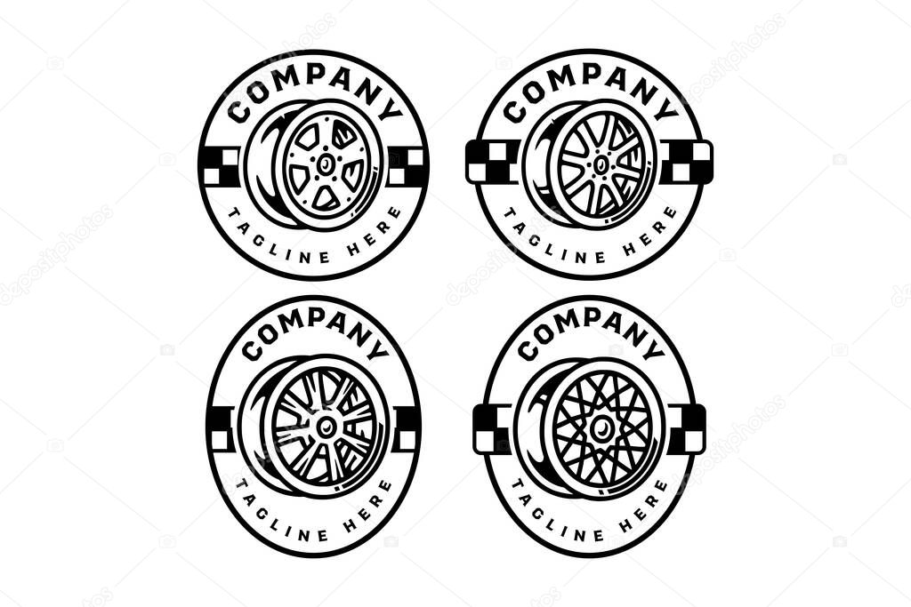 Car spoke wheel rim with multi, mesh, split and modular types illustration vector badge logo set for automotive, racing, garage, workshop, vehicle, custom service, repair, exterior