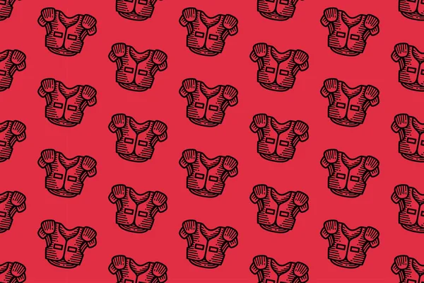 Çizgi hakemi omuz yastığı izi. Amerikan futbolu vatkası. Kusursuz desenli duvar kağıdı. spor temalı ürünler için rugby vücut koruması ana hatlarıyla kırmızı arkaplan.