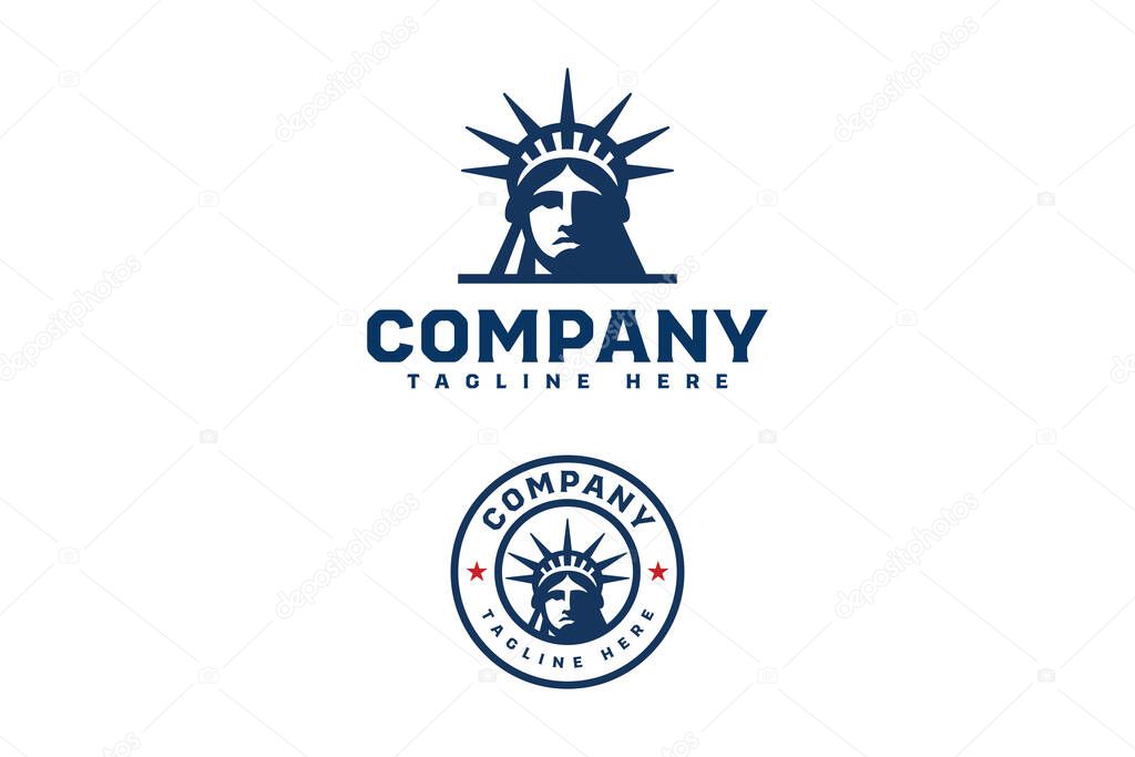 Minimalist logo featuring the Statue of Libertys head in bold monochrome style. Ideal for patriotic branding, civic organizations, or American identity campaigns.