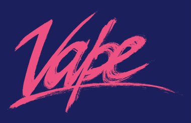 Vape logosu. Vektör el koyu mavi arka plan üzerinde vape harf çizilmiş.