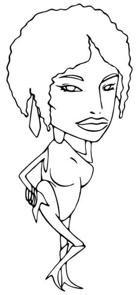 Sexy ebony girl. Vector uncolored female character on white background . — стоковый вектор