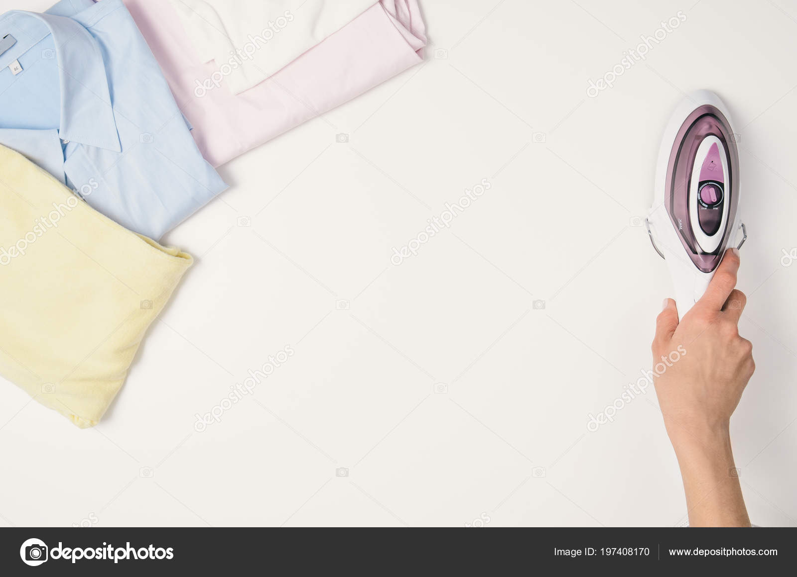 Woman Hand Ironing Cloth Side View Stock Photo 669715933