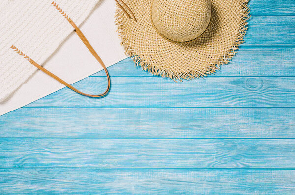 Top view beach and marine planks. Background with copy space