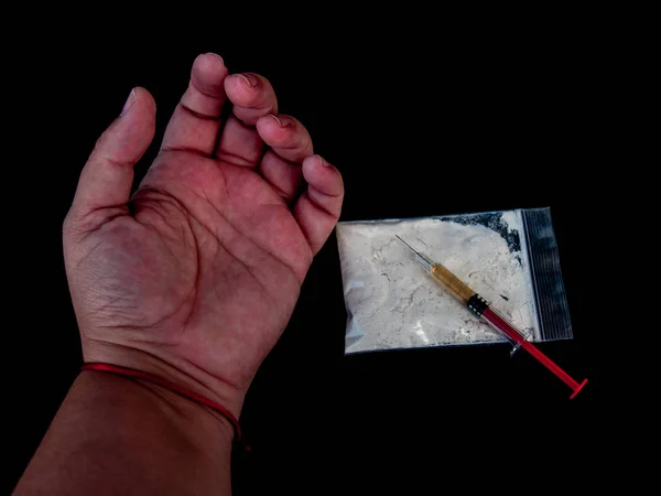 Hand Van Een Persoon Drugs Spuit Drug Concept — Stockfoto