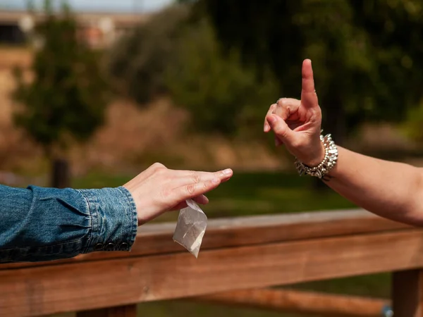 Pare Conceito Drogas Uma Mulher Fazendo Gesto Parada Drogas — Fotografia de Stock