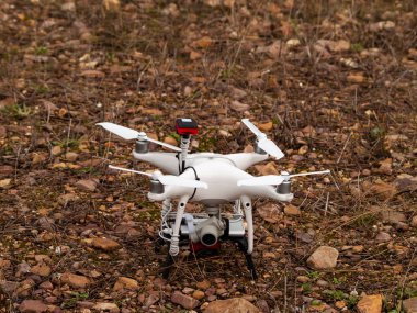 Bir dron sonbahar bir ormanda yere