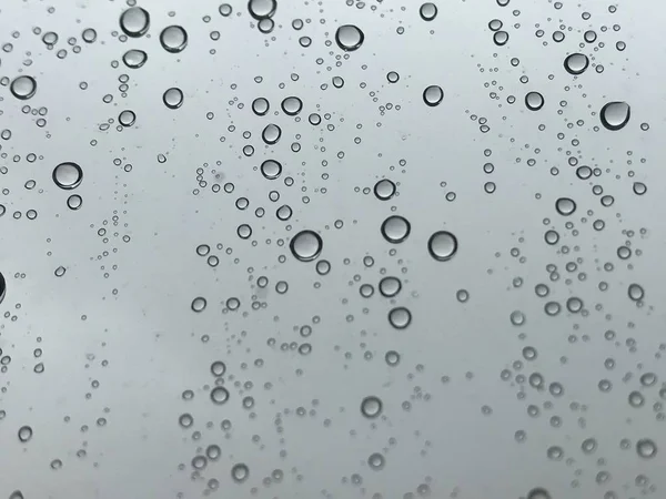 Water Drops Blue Background Close Raindrops Window Glass — Stock Photo, Image