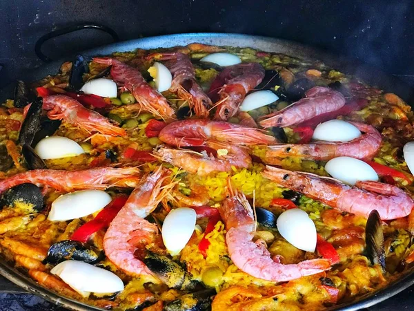 Cooking Paella Dish Close — Stock Photo, Image