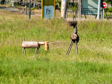Çim üzerinde geyik ahşap rakamlar 