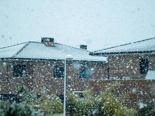 Weißer Schnee Fällt Einem Wintertag — Stockfoto