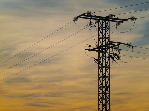 Torre Electricidad Con Cielo Atardecer — Foto de Stock