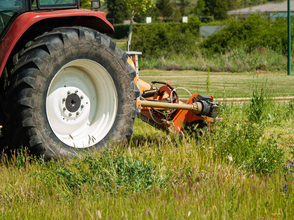 Farmer's tractor working on the field in Salamanca,Spain