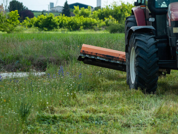 Farmer's tractor working on the field in Salamanca,Spain