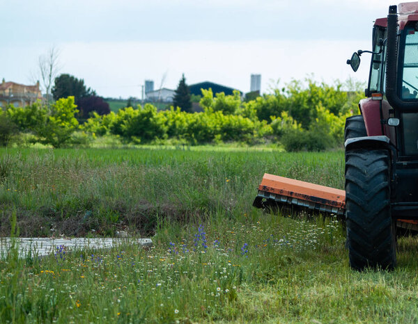 Farmer's tractor working on the field in Salamanca,Spain