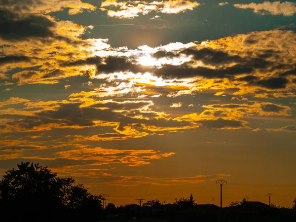 Západ Slunce Oranžovou Oblohu Alberca Salamanca Španělsko — Stock fotografie