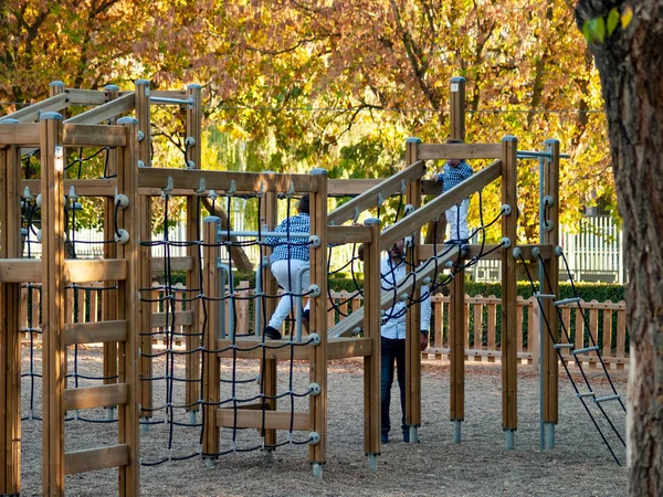 Meninos Pais Bonitos Parque Outono — Fotografia de Stock