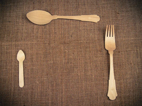 Wooden Kitchenware Table Top View Fork Spoon — Stock Photo, Image