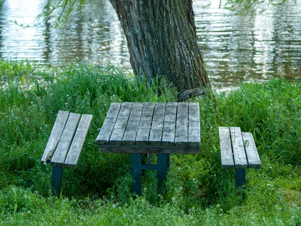 Table Benches Beautiful Lake Spain Nature Travel — Stock Photo, Image