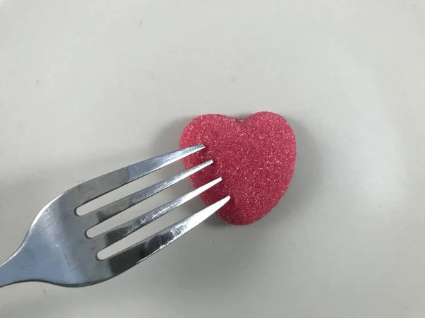 Dulces Corazón San Valentín Con Tenedor — Foto de Stock