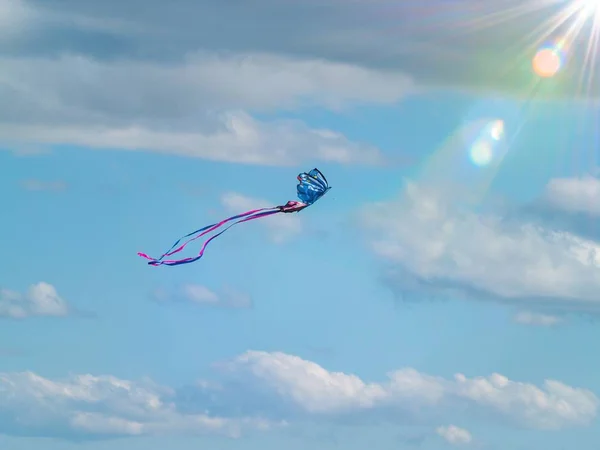 Kite Flying Sky Clouds — Stock Photo, Image