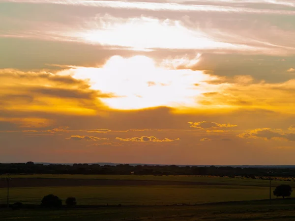 Pôr Sol Com Céu Laranja Cabeza Diego Gomez Salamanca Espanha — Fotografia de Stock