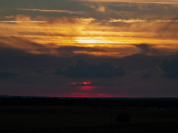 Sonnenuntergang Mit Orangefarbenem Himmel Cabeza Diego Gomez Salamanca Spanien — Stockfoto