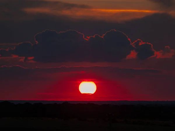 Coucher Soleil Avec Ciel Orange Cabeza Diego Gomez Salamanque Espagne — Photo