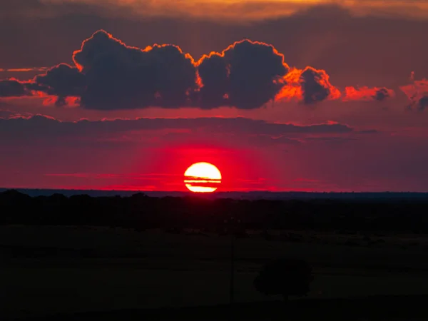 Sonnenuntergang Mit Orangefarbenem Himmel Cabeza Diego Gomez Salamanca Spanien — Stockfoto