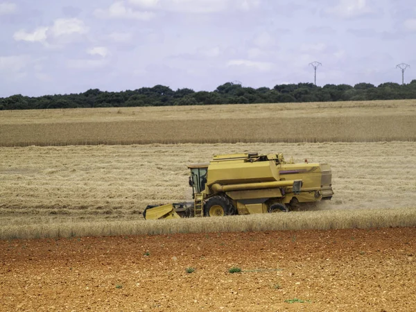 Traktor Dolgozik Mező Cabeza Diego Gomez Salamanca Spanyolország — Stock Fotó