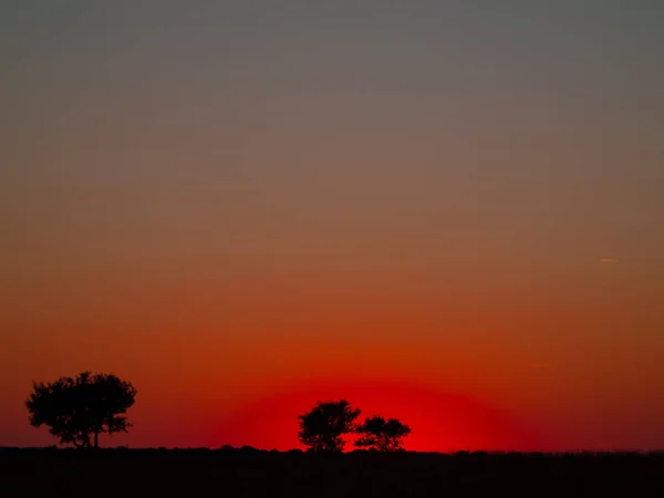 sunset with orange sky in Cabeza de Diego Gomez,Salamanca,Spain